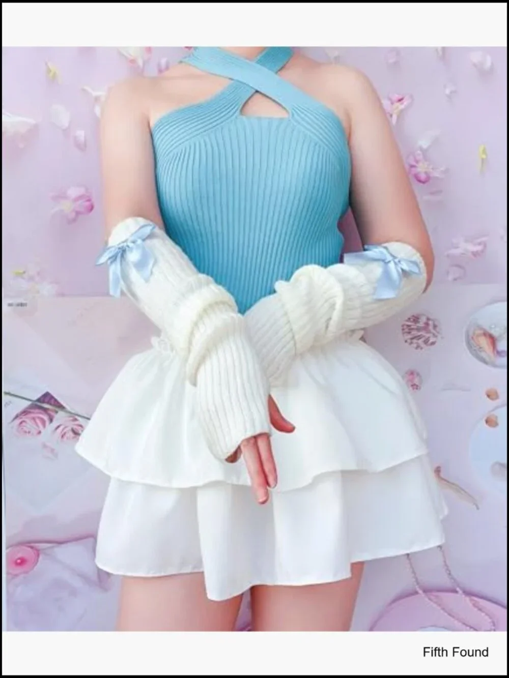 Y2K Arm Warmers Kawaii Harajuku Fingerless Gloves Knitted Arm Sleeve with Thumb